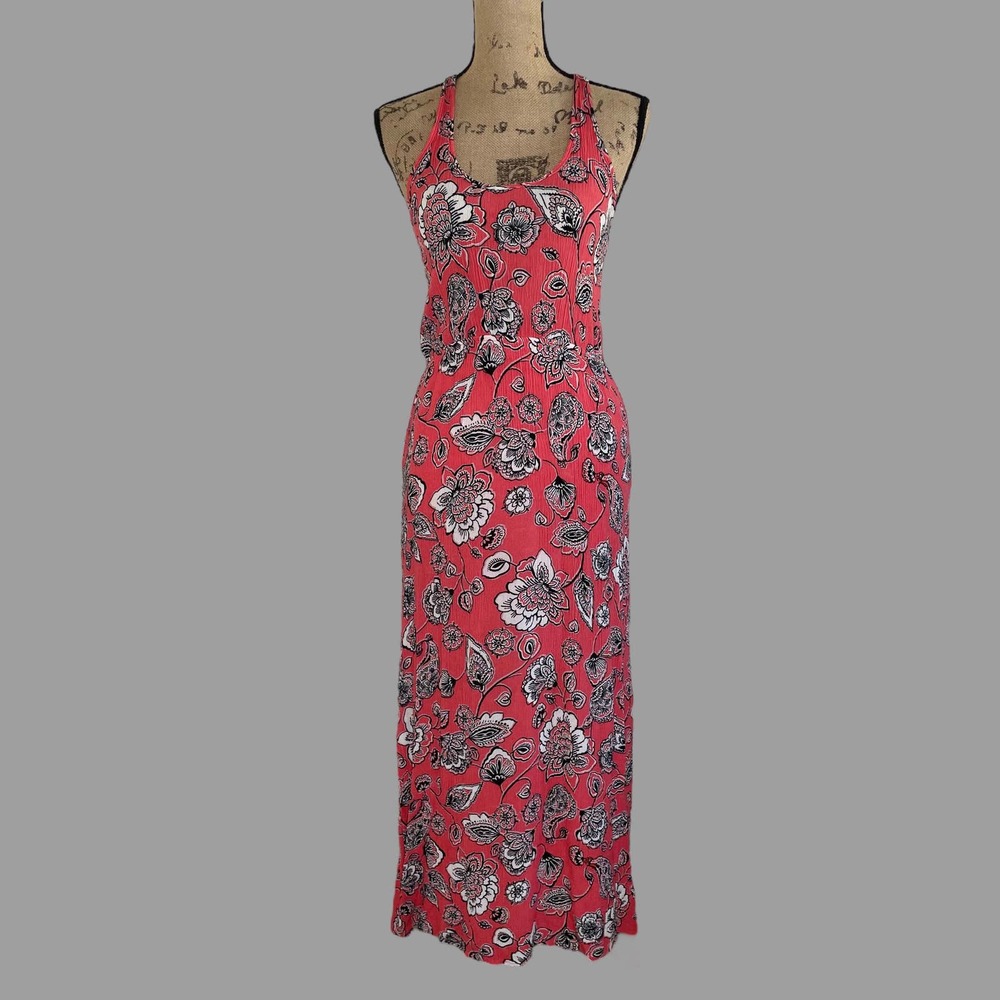 Aina Be Coral Floral Racerback Ribbed Maxi Dress